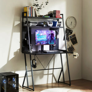 Dowinx Biurko komputerowe z półką na przechowywanie LS-GDH (Czarne)